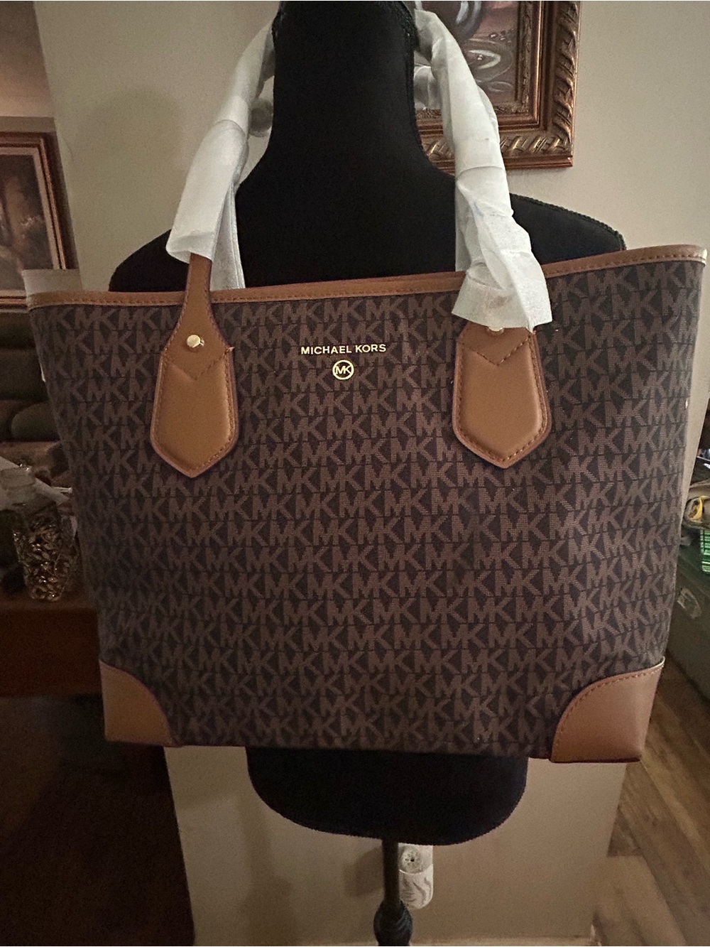 Michael Kors Brown Logo Tote with Tan Trim NWT